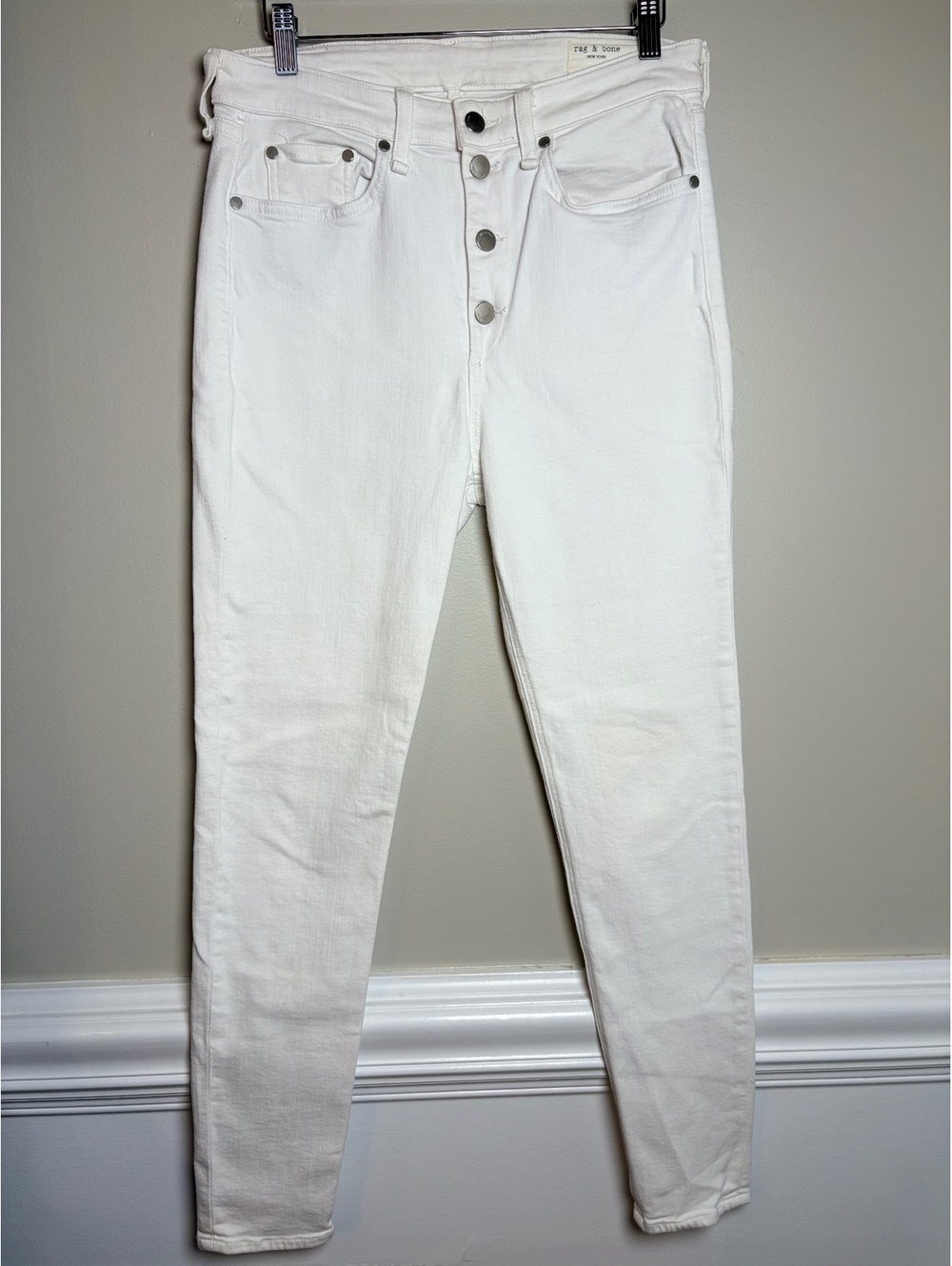 Rag & Bone White Button Fly Nina High-Rise Ankle Skinny Jeans 30